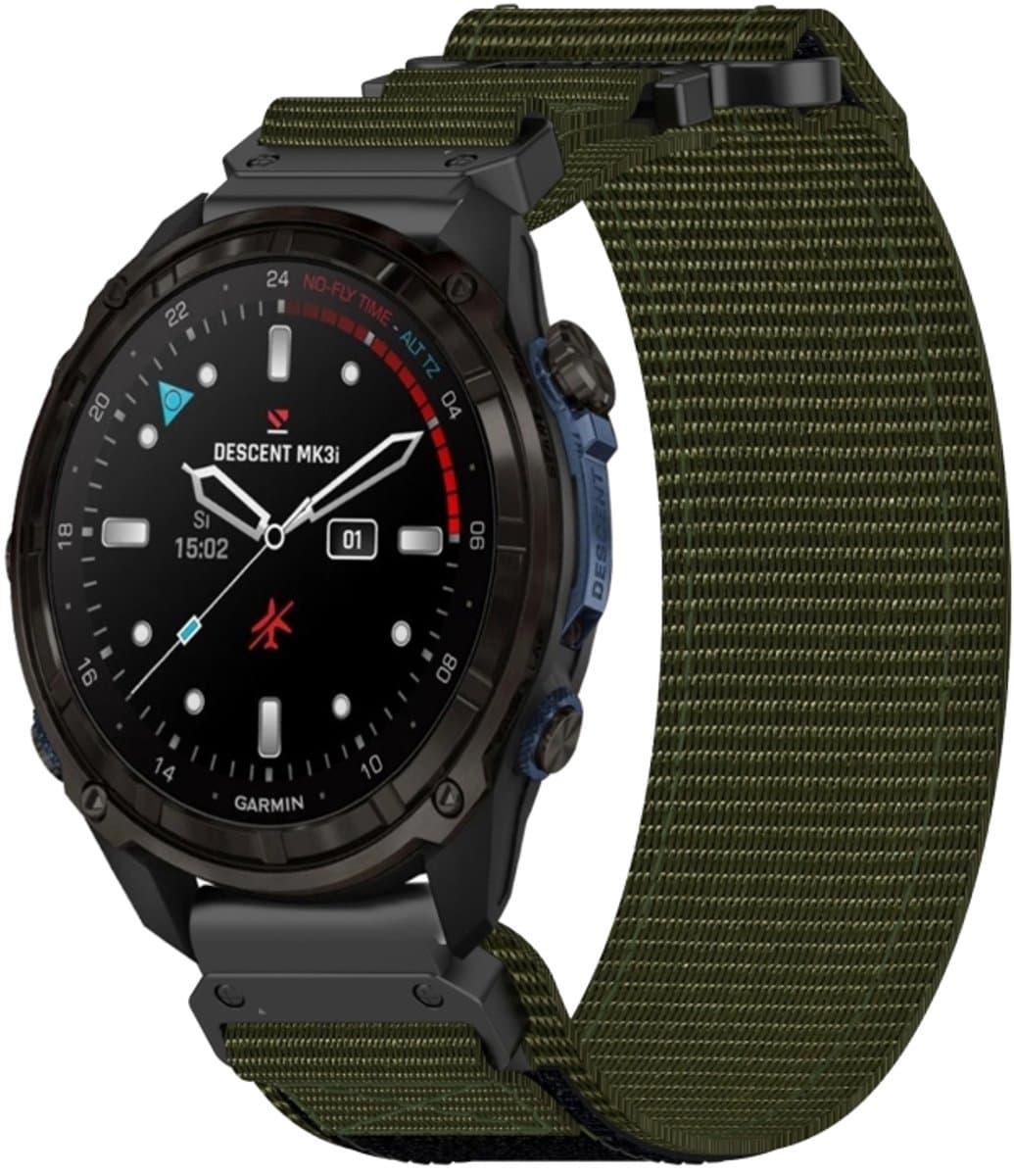 Voor Garmin Descent Mk3 43 mm 20 mm nylon klittenbandsluiting horlogeband (legergroen)