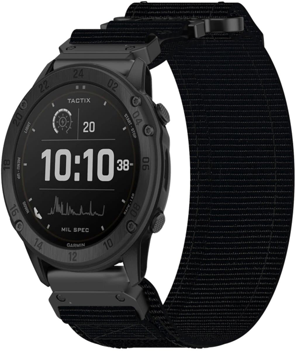Voor Garmin Tactix Delta 26 mm nylon klittenbandsluiting horlogeband (zwart)