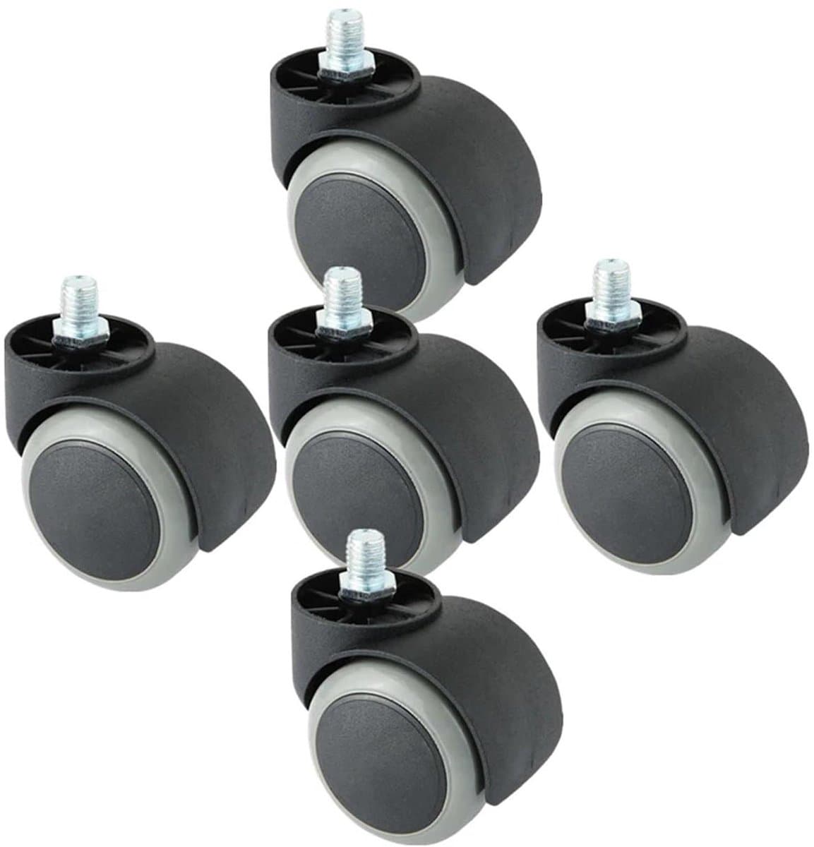 Stoelwielen met Schroef - Meubelwielen Bureauwielen - Meubels Verplaatsen - Vloervriendelijk Krasbestendig - 5 x 10 mm - Grijs