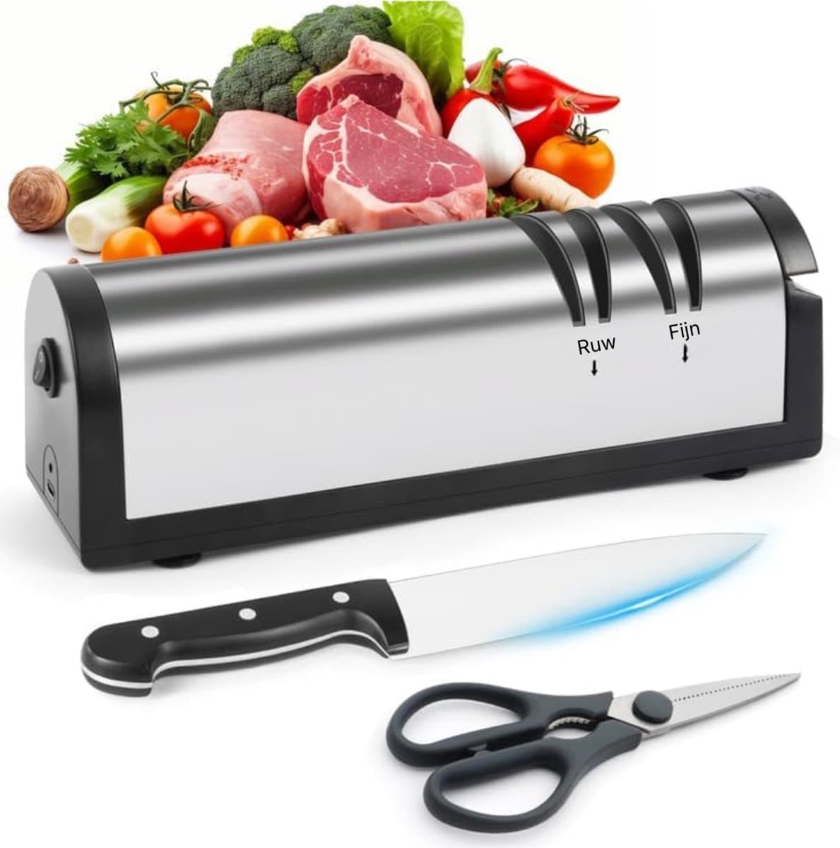 KIRA® Elektrische Messenslijper - Professionele Elektrische Messenslijper - Roestvrij Staal - Zilver - ‎40cm x 40cm x 40cm