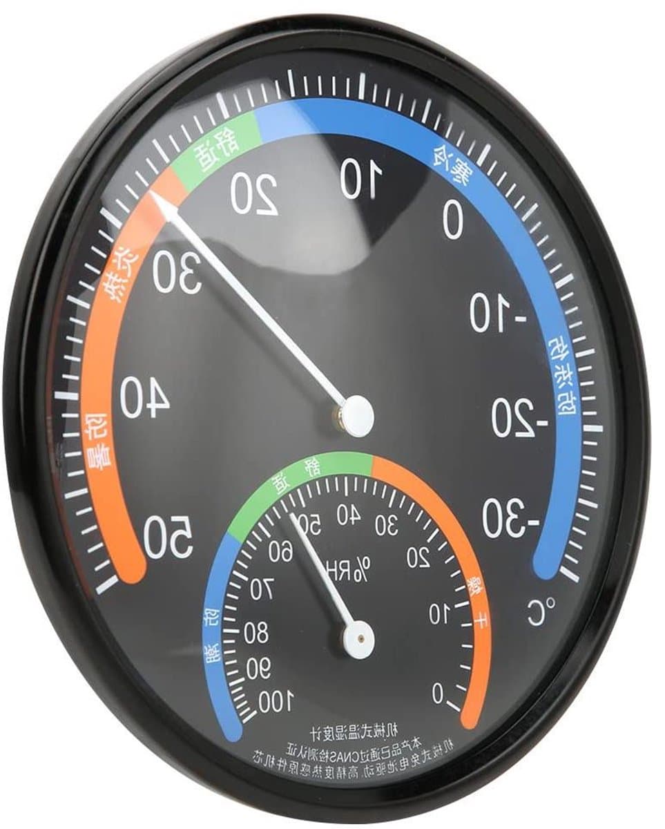 Analoge Thermometer Hygrometer - Temperatuur Vochtigheid Meter - Klimaat Monitoren - Transparante PVC Wijzerplaat - 5 inch - Zwart