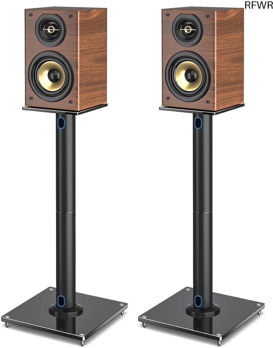 Speaker Stands - Luidspreker Voetstukken - Betere Geluidservaring - Stabiele Glazen Basis - 84 cm Hoog - Zwart