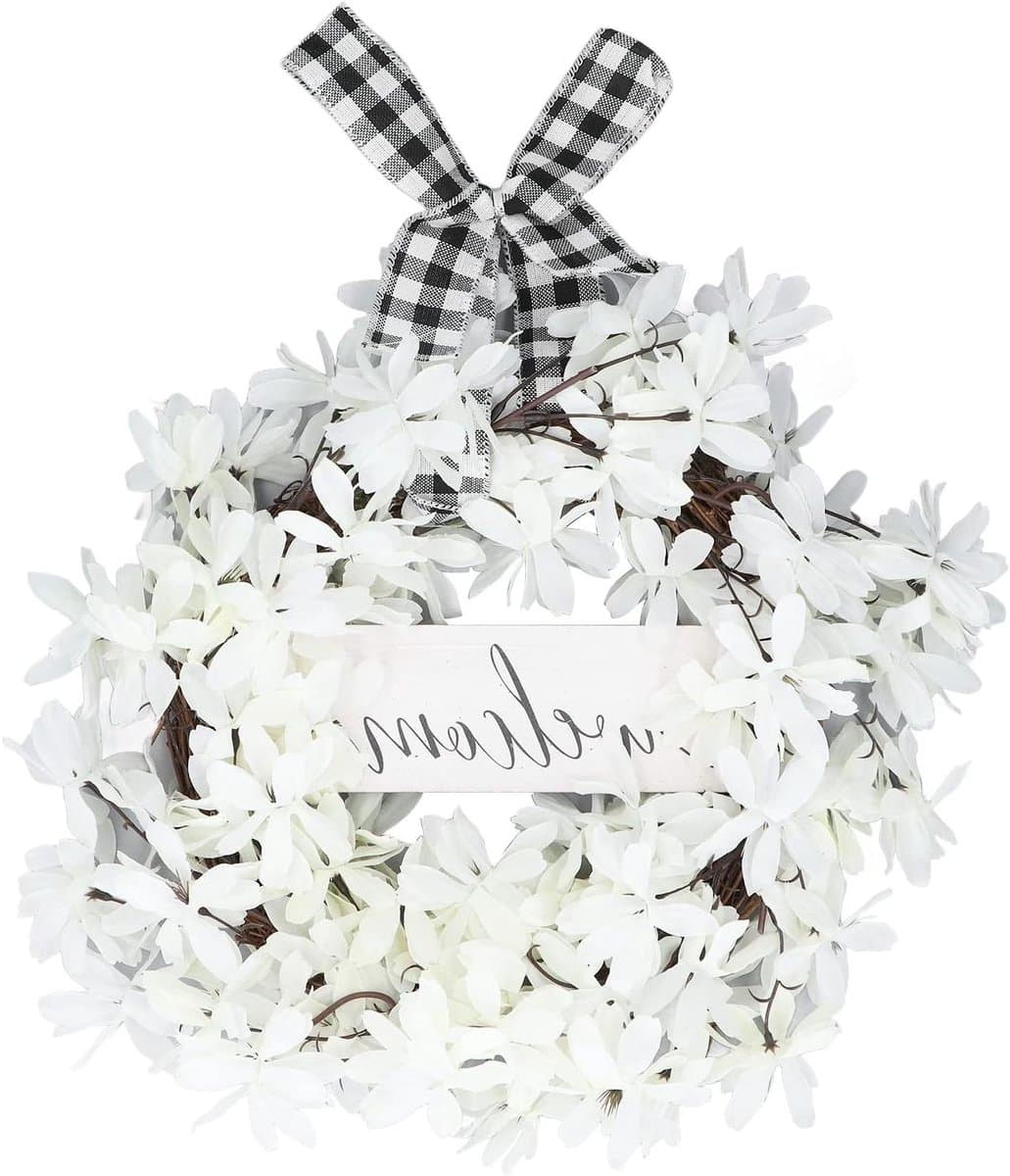 Deur Krans Decoratie - Bloemen Krans - Huis Opfleuren - Natuurlijke Stijl - 35 cm - Wit