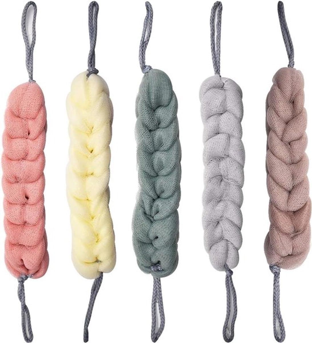 Volwassen Badsponsen Set voor Zacht Exfoliëren en Masseren - 5 Stuks Rugscrubbers met Mesh Rekbare Vlechten - Voor Mannen en Vrouwen - Lichaamsscrubben in Douche en Badkamer