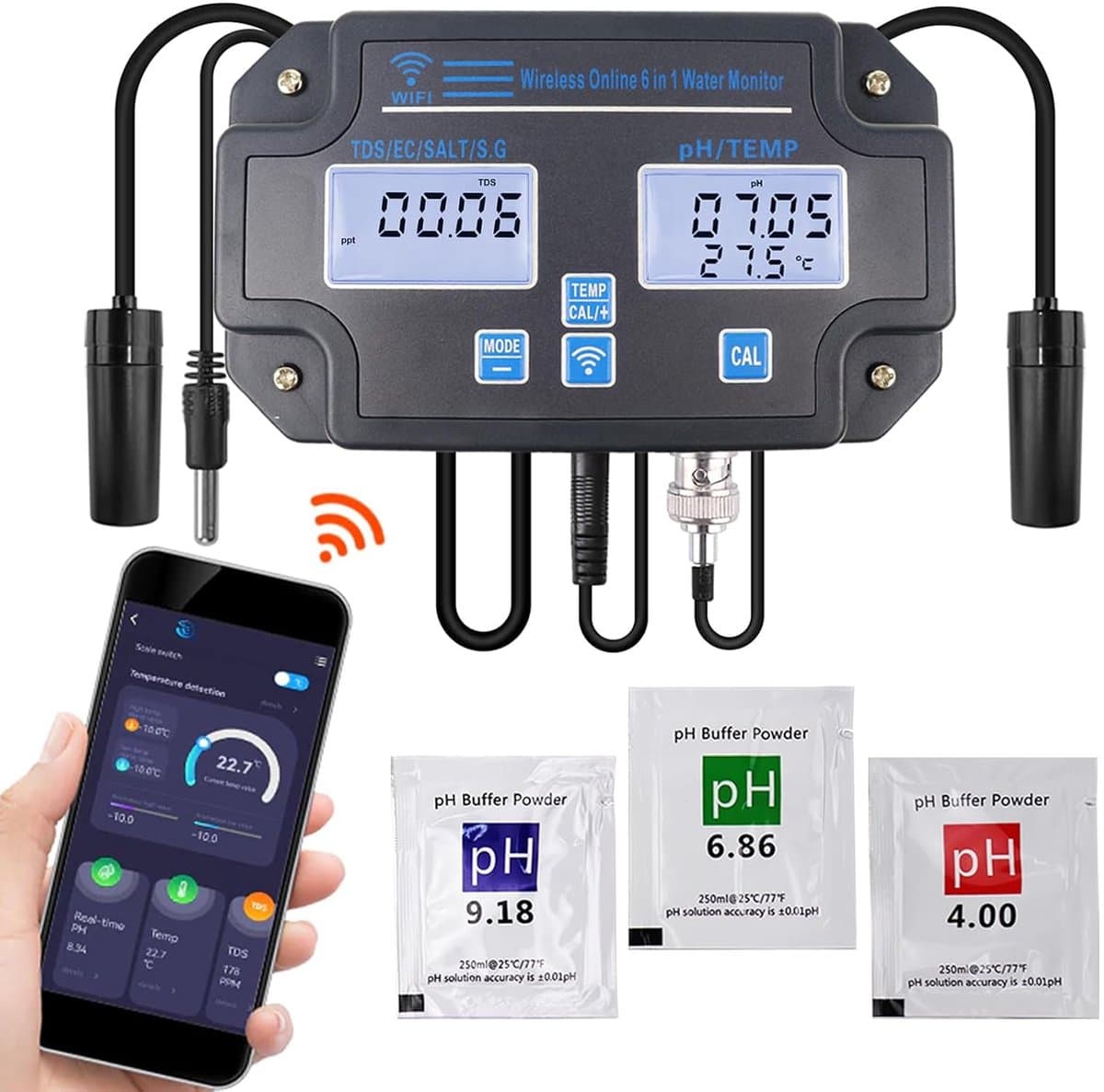 Waterkwaliteit Tester - pH Monitor - Aquarium Hydrocultuur - 24-uurs Online Monitoring - pH EC TDS Zoutgehalte