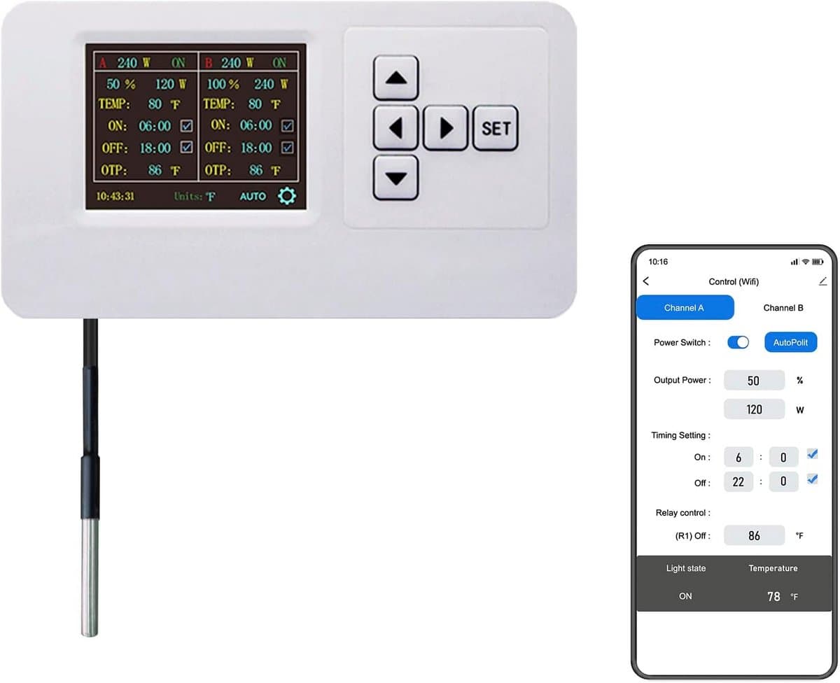 Professionele Groeilicht Controller met 0-10V Dimmer, Timer en WiFi voor Kweekruimtes