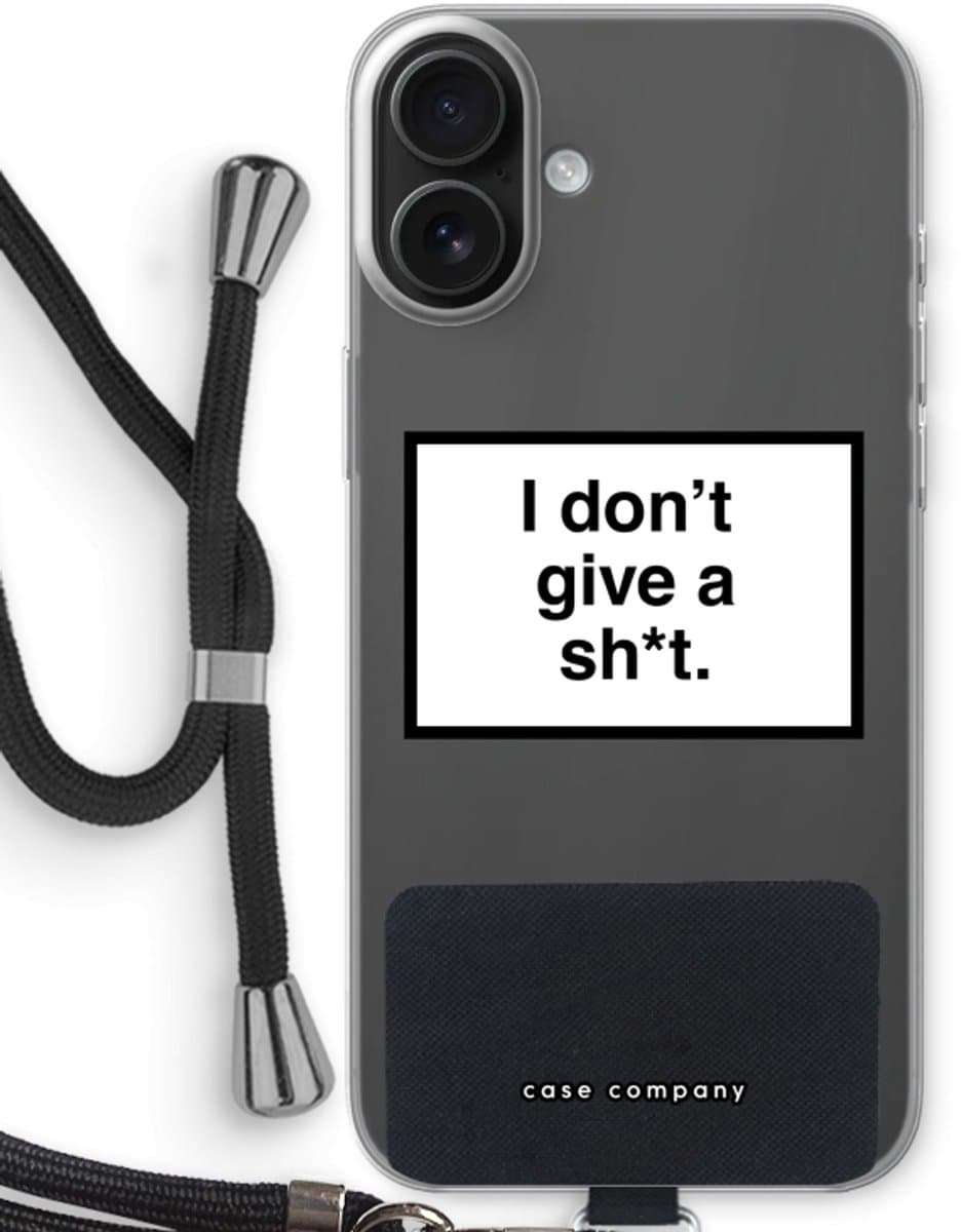 Case Company® - Hoesje met koord geschikt voor iPhone 16 Plus hoesje met Koord - Don't give a shit - Telefoonhoesje met Zwart Koord - Bescherming aan alle Kanten en Over de Schermrand