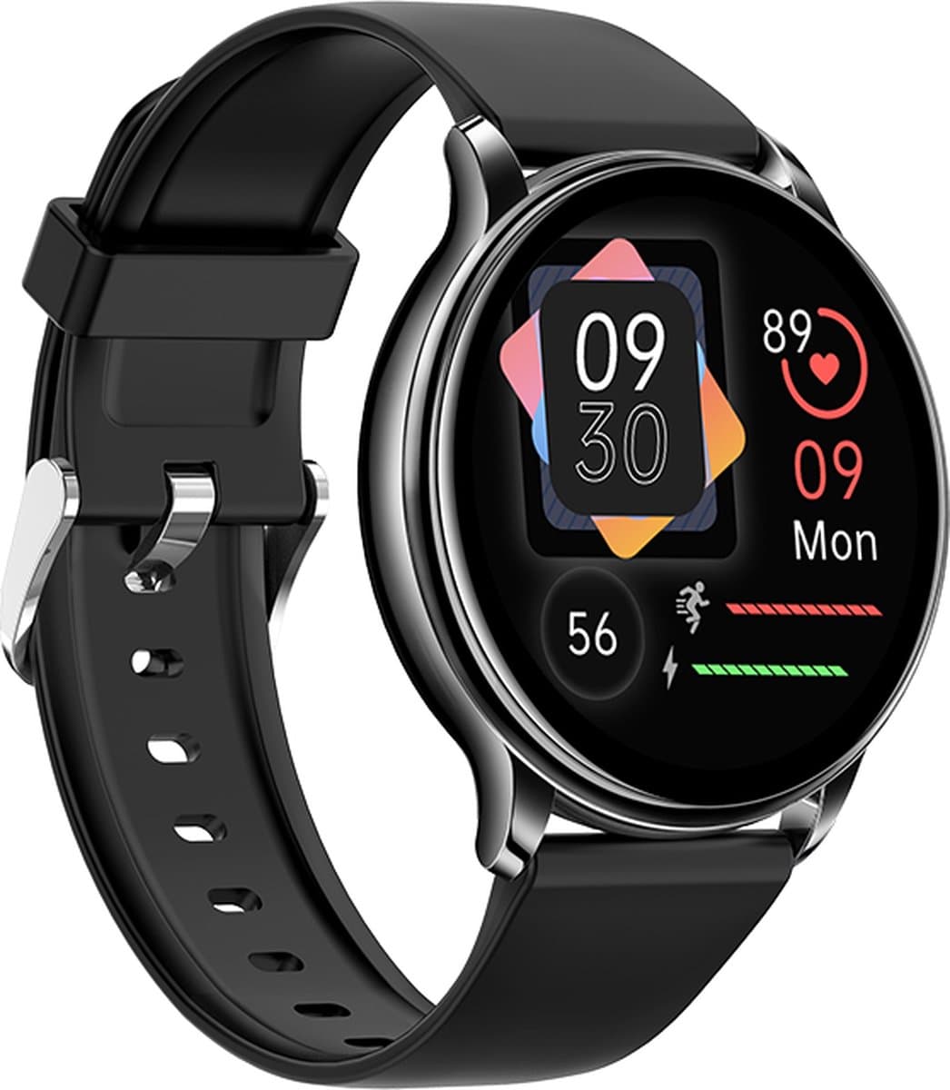 Kiraal Pulse - Smartwatch dames - Smartwatch Heren - Stappenteller - Full Screen - Fitness Tracker - Activity Tracker - Smartwatch Android & IOS - Zwart