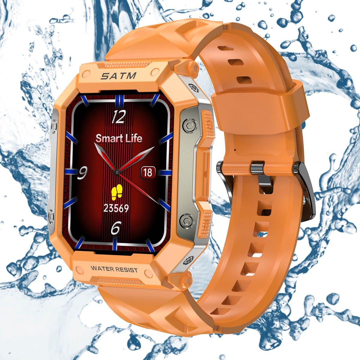 Tijdspeeltgeenrol PG Smartwatch - Oranje - Waterdicht IP68, Gezondheidstracker met GPS, Hartslagmeter en Lange Batterijduur