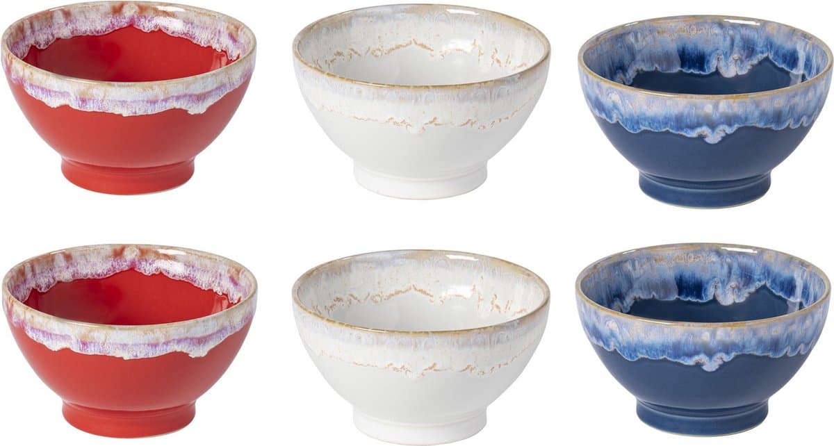 Costa Nova Grespresso kom set van 6 in Rood Wit en Blauw Made in Portugal met de hand 15 cm