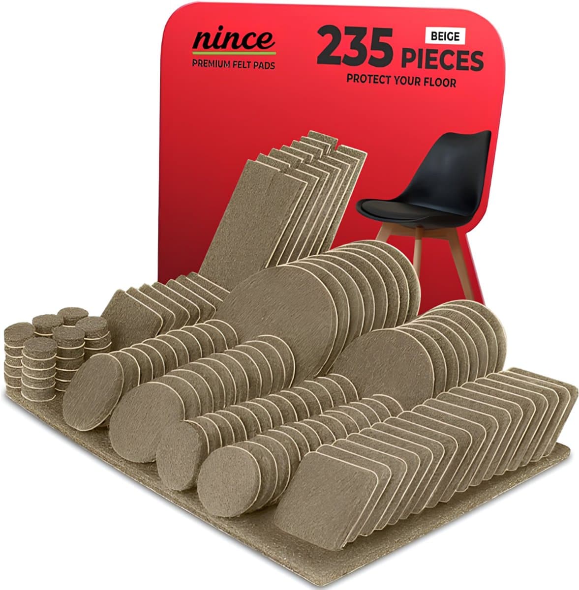 Nince Meubelvilt Vloerbeschermer - Stoelpoot Beschermer Beige - Vilt - 235 Stuks