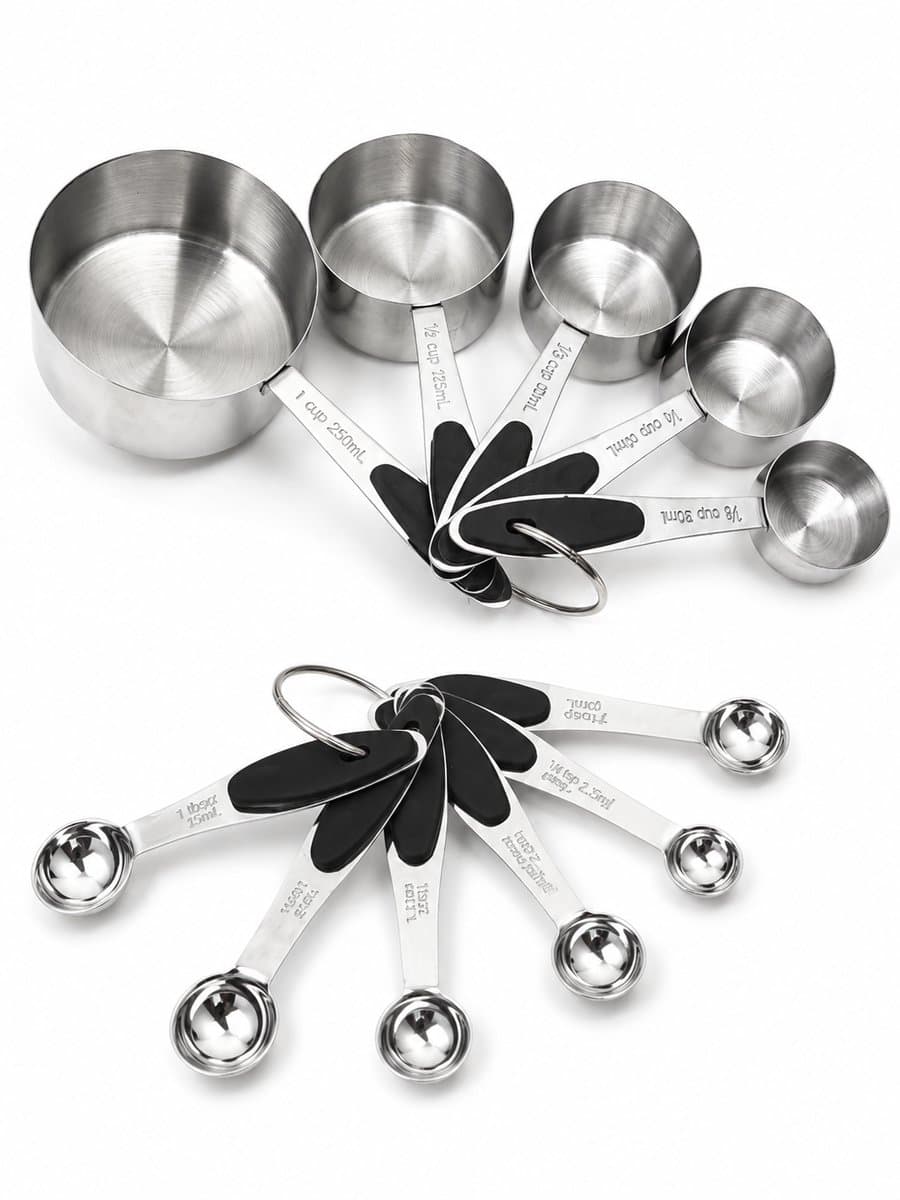 ZoeZo 10-delige Maatlepels & Maatbekers Set - RVS Measuring Cups and Spoons - Maatschepjes incl inhoudsmaten - Anti-slip Handvatten - Stapelbaar en Vaatwasserbestendig