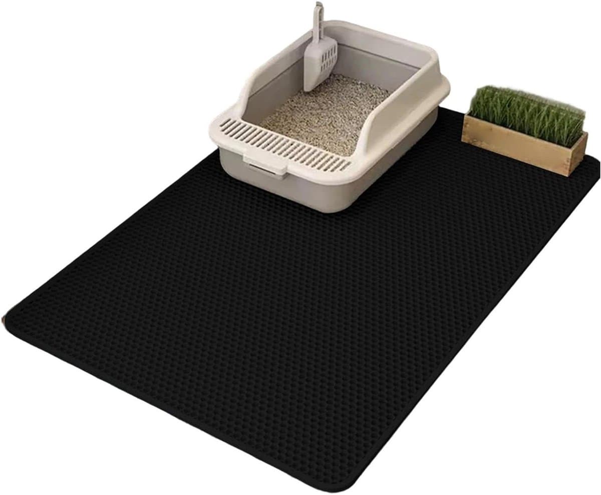 Kattenbakmat - Strooisel Opvang Mat - Huis Netjes Houden - Dubbellaags Antislip - 60 x 45 cm - Zwart