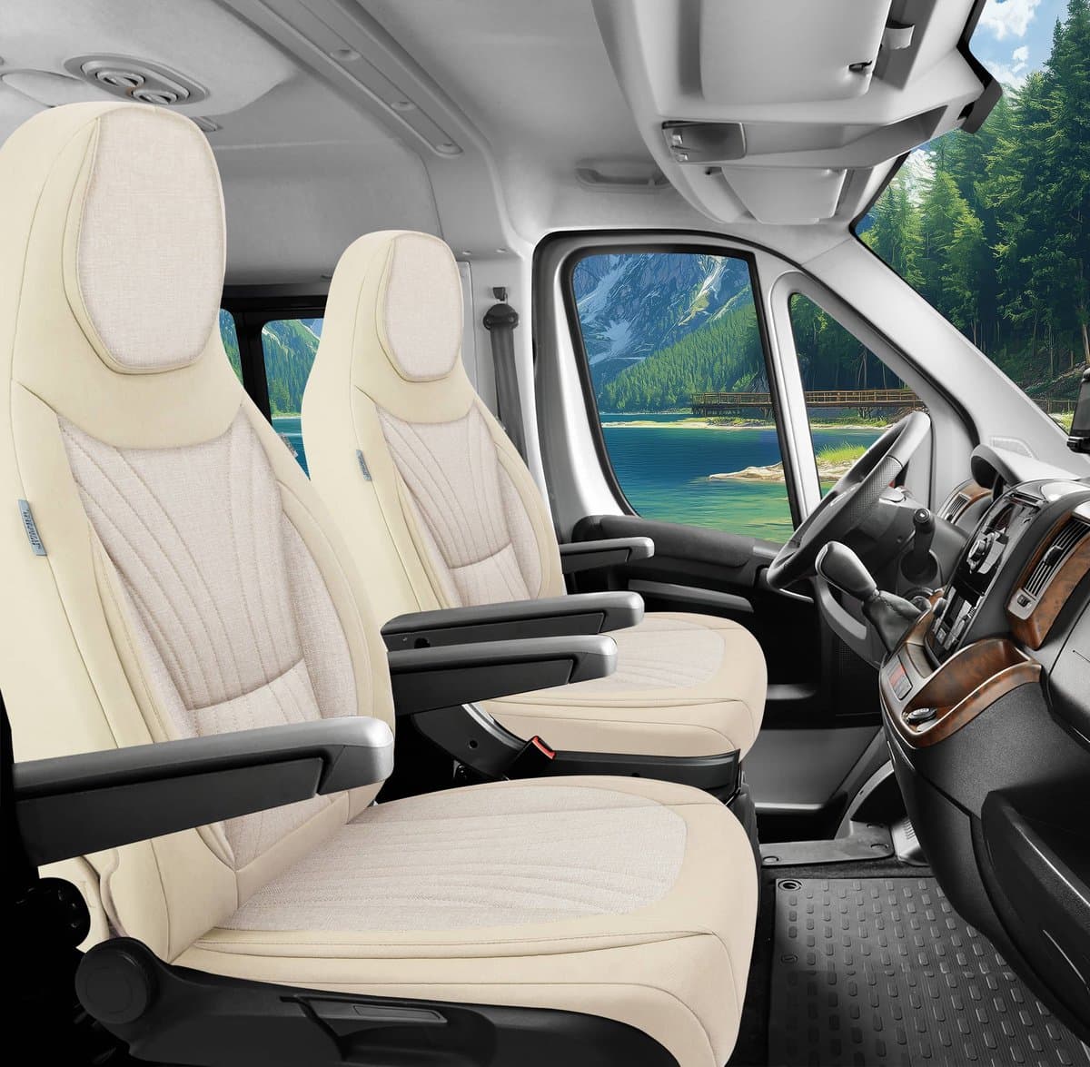 Premium Camper stoelhoezen voor Affinity ONE DUO FIVE C5 in Beige (2 losse stoelen)