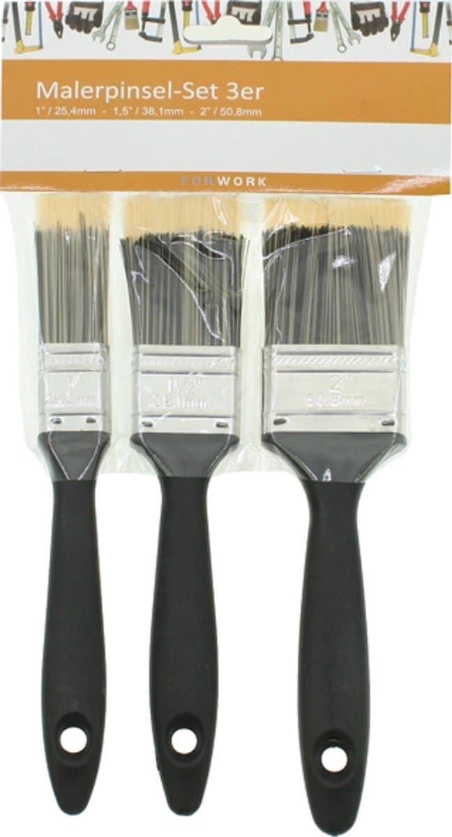 Han-Bar® Kwastenset – 3 stuks - Platte kwasten - Zwart