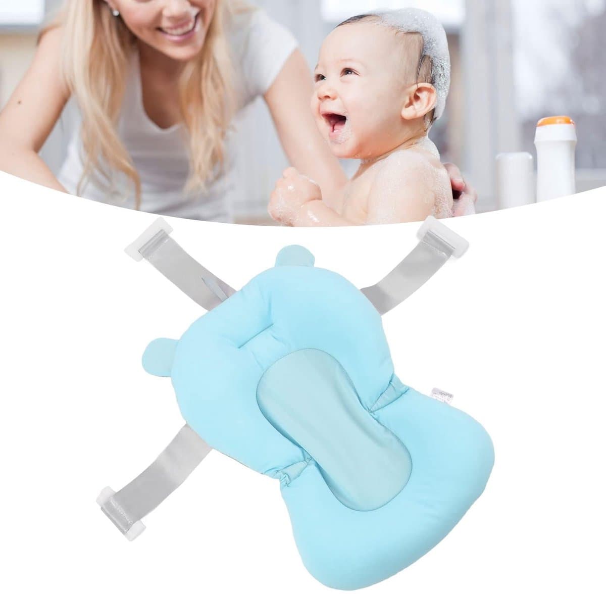 Dailygoods- Zitkussen Babybadje Veilig - Opvouwbaar - Verstelbaar - Babybadsteun - 3 Veiligheidsgordels - Ondersteuning Hoofd/Nek/Rug - Babybadkussen