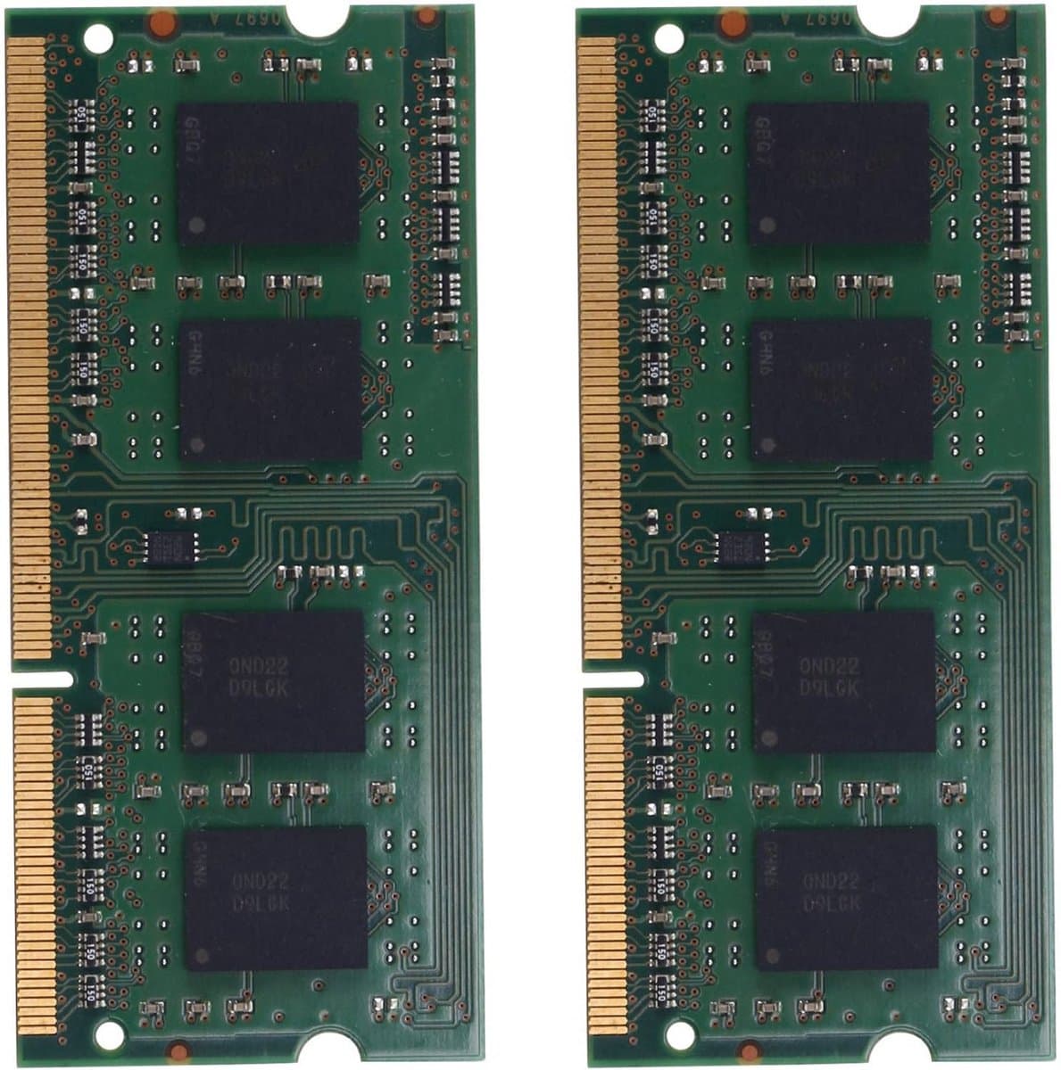 Laptop Geheugen Module - Werkgeheugen RAM - Computer Upgrade - 2x 2GB DDR3 - 204 Pins - Groen