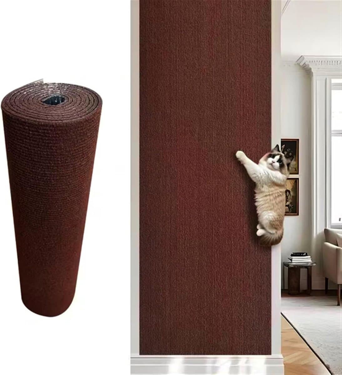 Zelfklevende krabmat voor katten — Kattenkrabmat - Meubelbescherming voor banken en muren — Doe-het-zelf krabmat — Viltmateriaal — Bruin — 200 x 30 cm