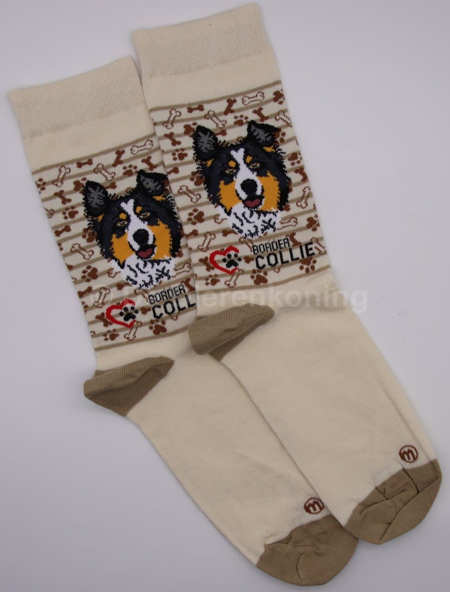 Meia Mania Sokken met Border Collie – Beige/Bruin – Maat 39/42