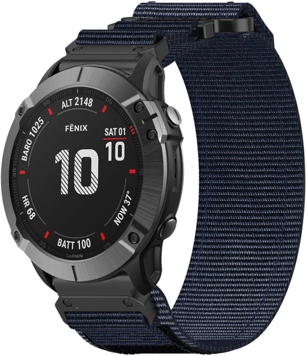 Voor Garmin Fenix 6X Pro 26 mm nylon klittenbandsluiting horlogeband (blauw)