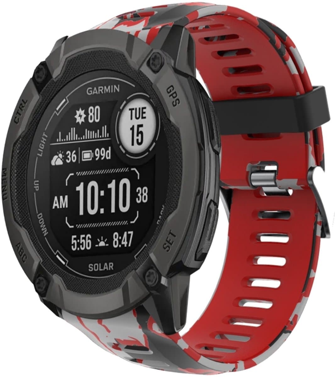 Voor Garmin Instinct 2X Solar 26 mm camouflage bedrukte siliconen horlogeband (rood + legercamouflage)