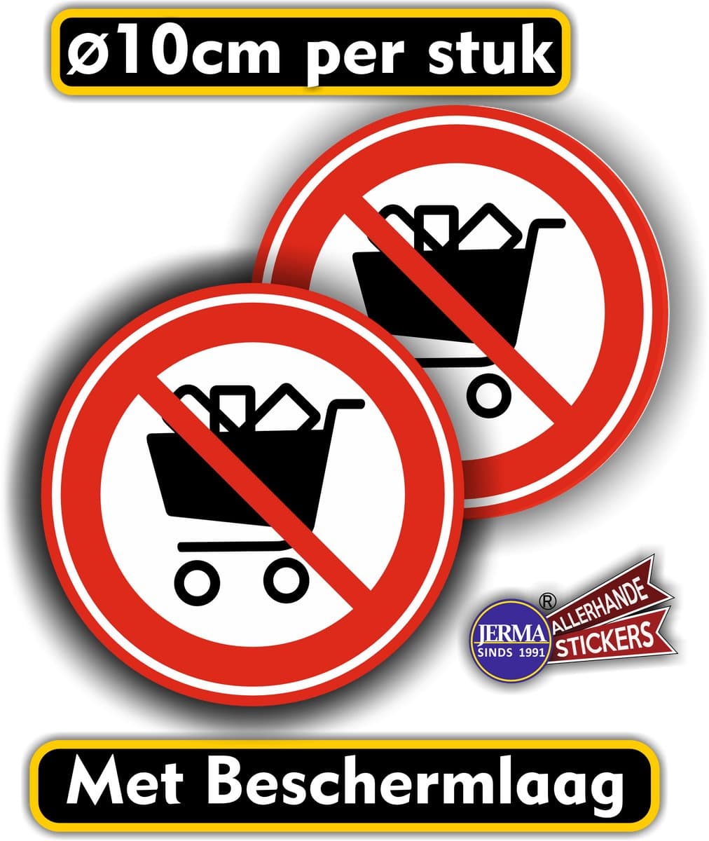 Jerma - Winkelwagens verboden - Sticker - set 2 st - Ø 10 cm - Weerbestendig - Zelfklevend