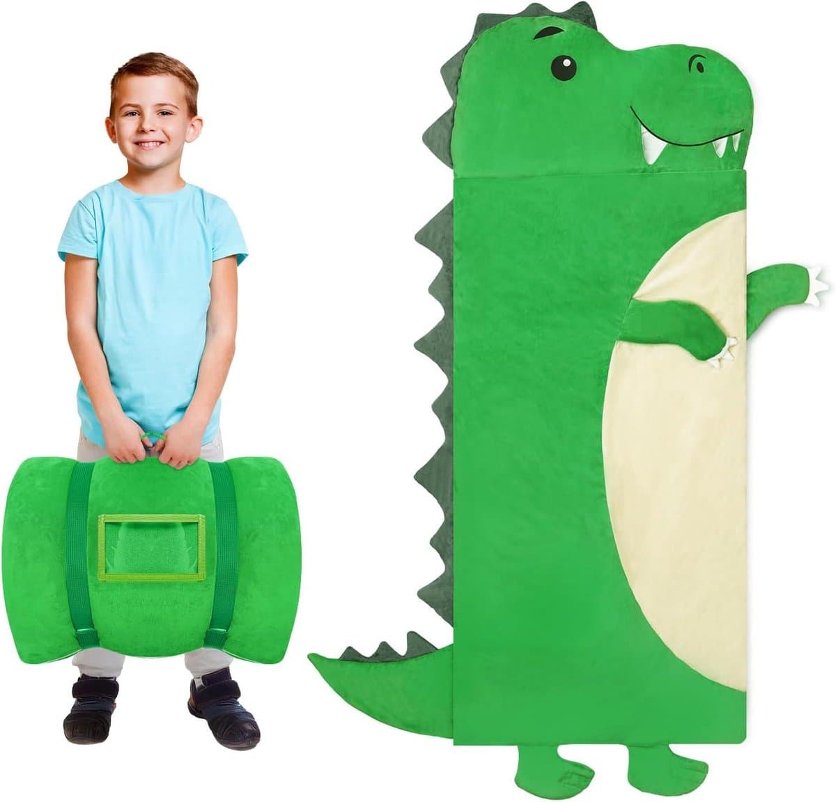 Kinderslaapzak - Logeerslaapzak - Outdoor avonturen - Dubbele ritssluiting - 70 x 170 cm - Dinosaurus
