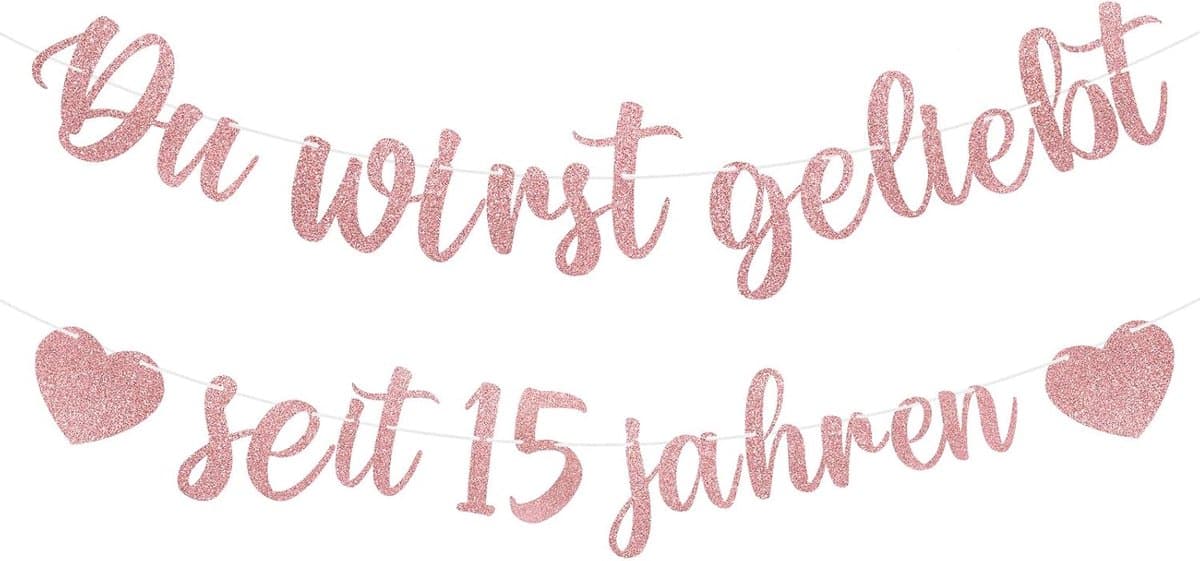 15e verjaardagsslinger: Happy Birthday-slinger in het Duits, pailletten, roségoud, voor kinderverjaardagsfeest