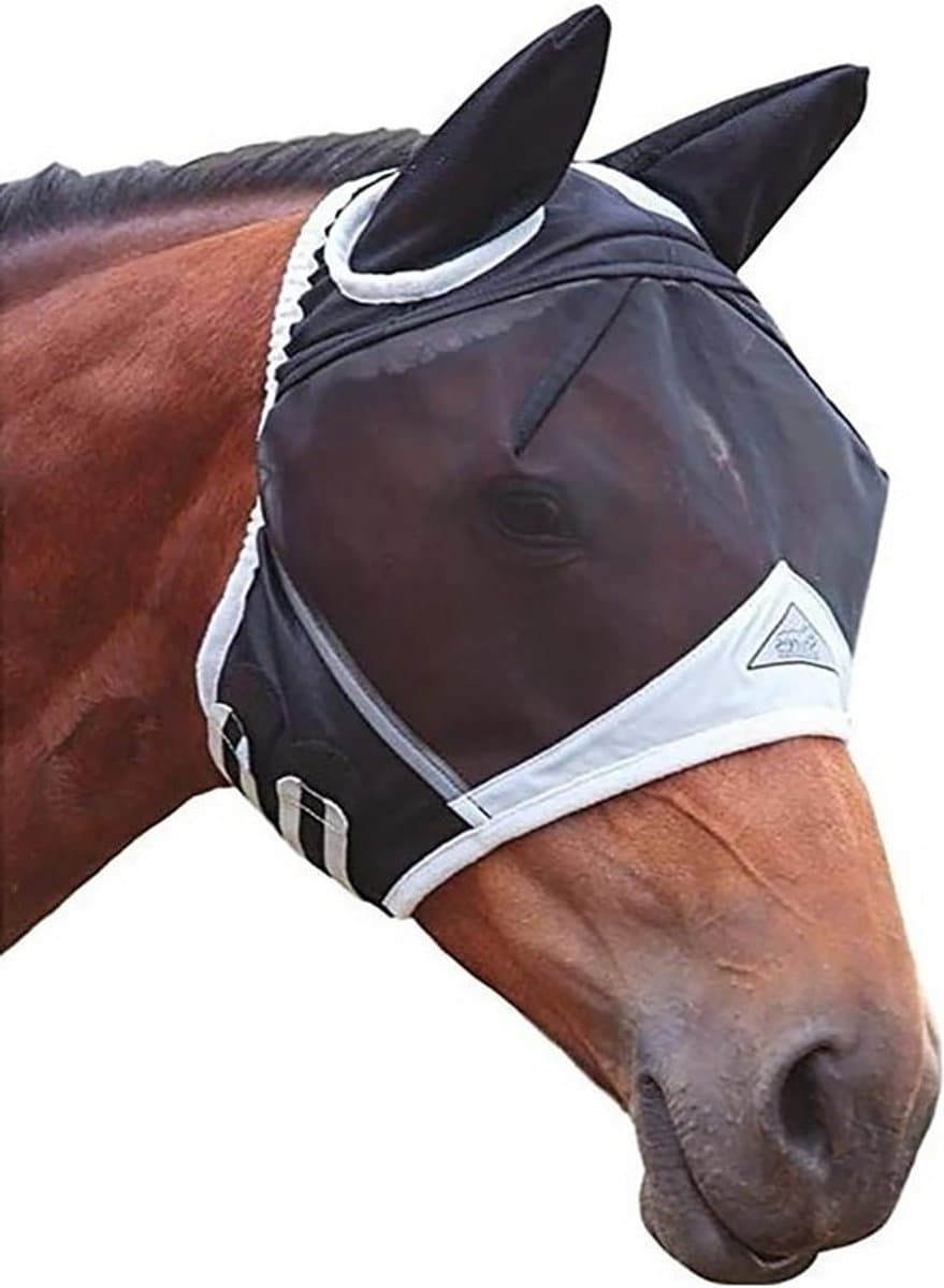 Ademende Vliegenmasker voor Paarden met Oortjes - Anti-Muggen Bescherming voor Zwart en Wit Paard