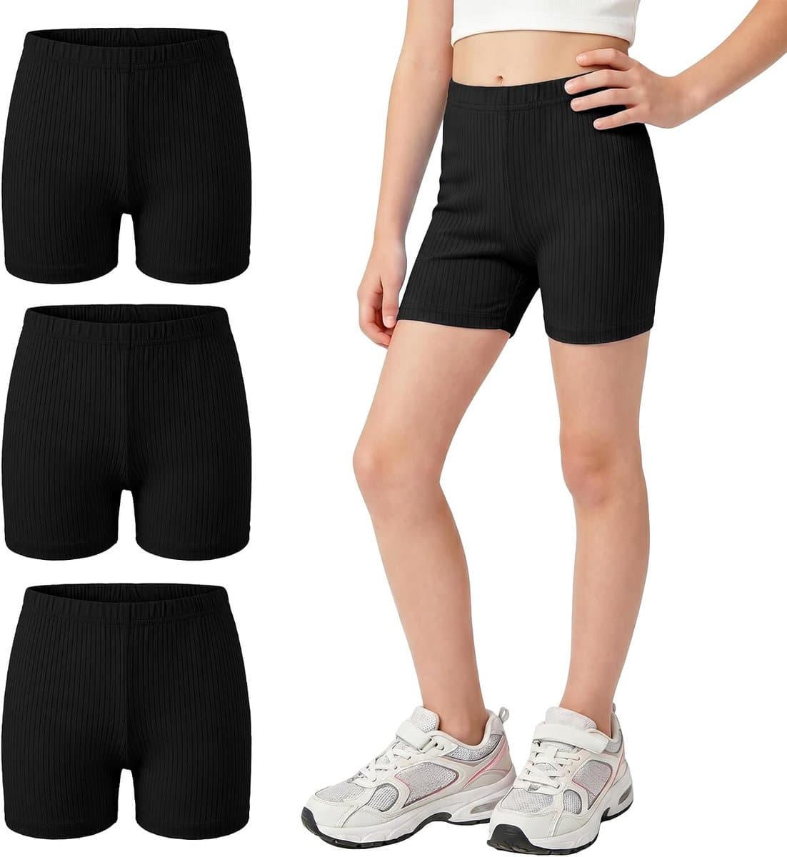Korte legging met elastische tailleband, ademend, geribbeld patroon, effen, onderbroek, fiets- en dansbroek voor kinderen 5-16 jaar, set van 3