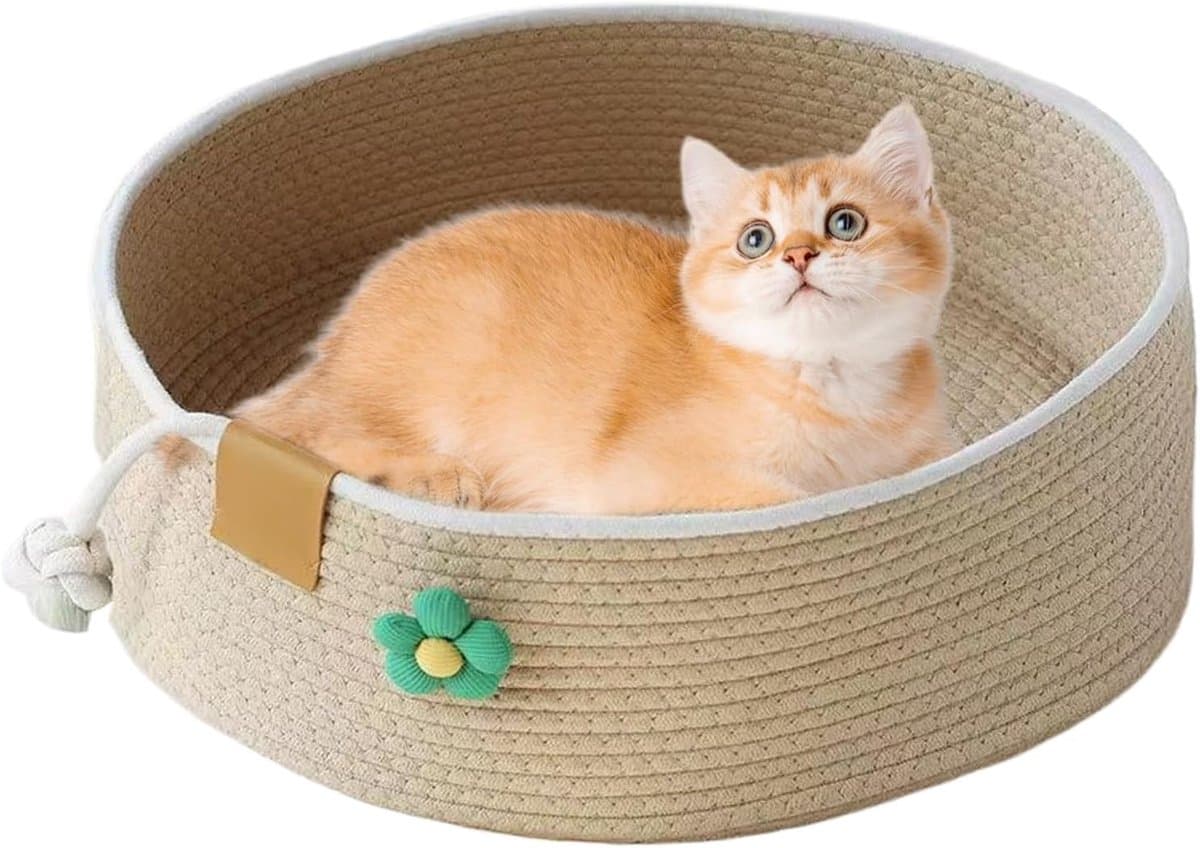 Ronde Kattenmand - Kittennest Huisje - Rusten Spelen - Met Krabfunctie - 40x40x15cm - Khaki