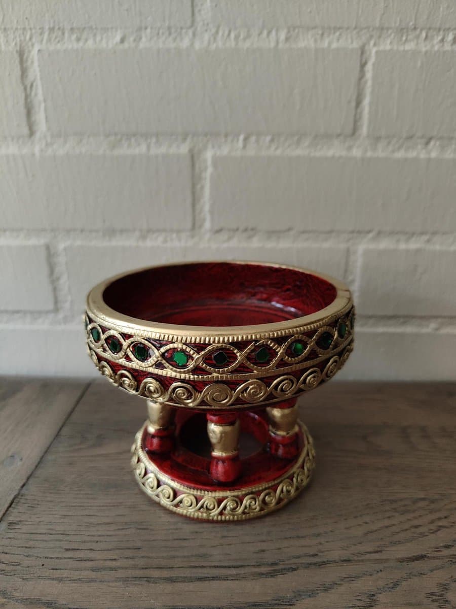 Thaise presenteerschaal - Houten schaal mangohout - Decoratieve schaal - Serveerschaal Volledig handgemaakt product 10 cm