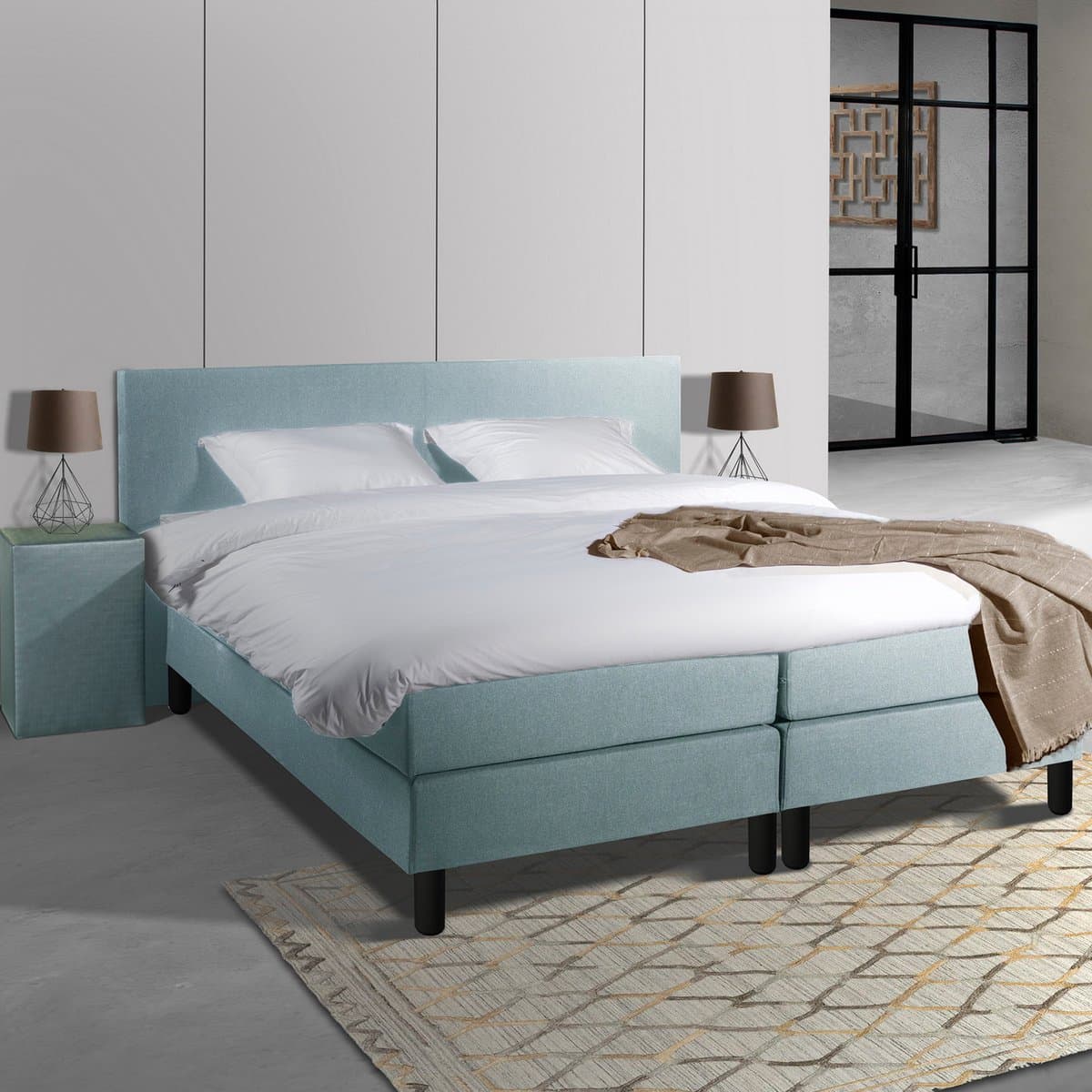 Anno 1588 Comforta Boxspringset - Pocketvering - IJsblauw - 160x220 cm - Inclusief dekbed + 2 kussens