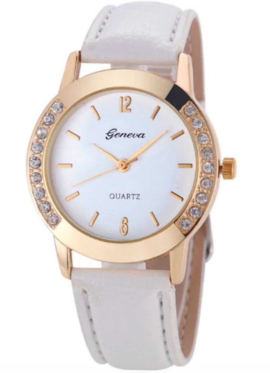 Wit Geneva horloge met diamantjes 35 mm