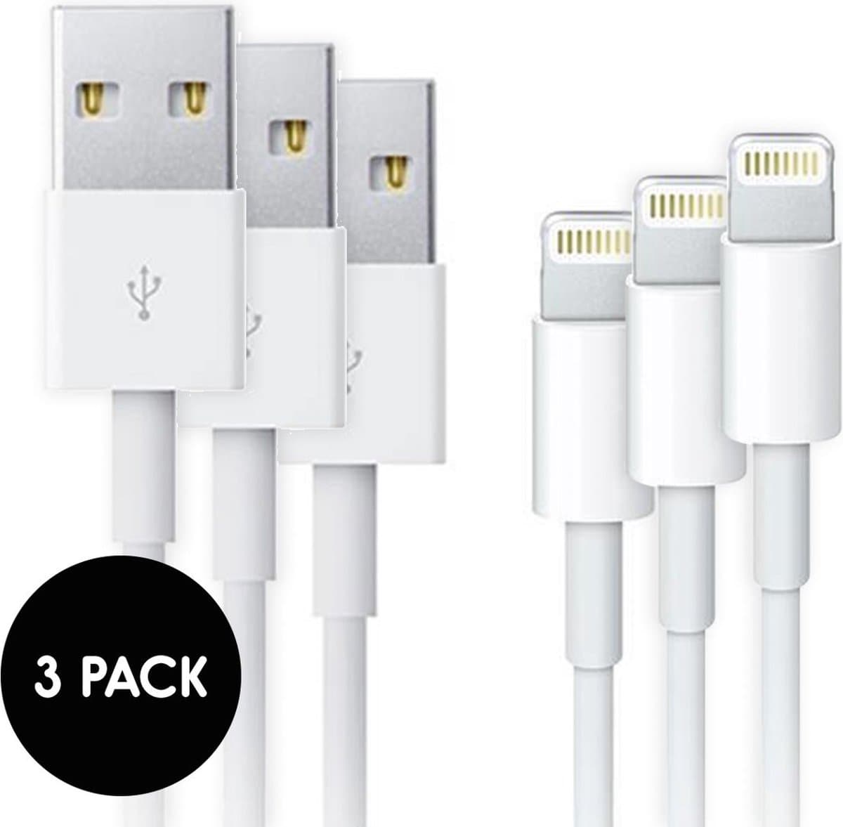 3 stuks iPhone kabel USB Lightning - geschikt voor iPhone 6, 7 - oplader - oplaadkabel