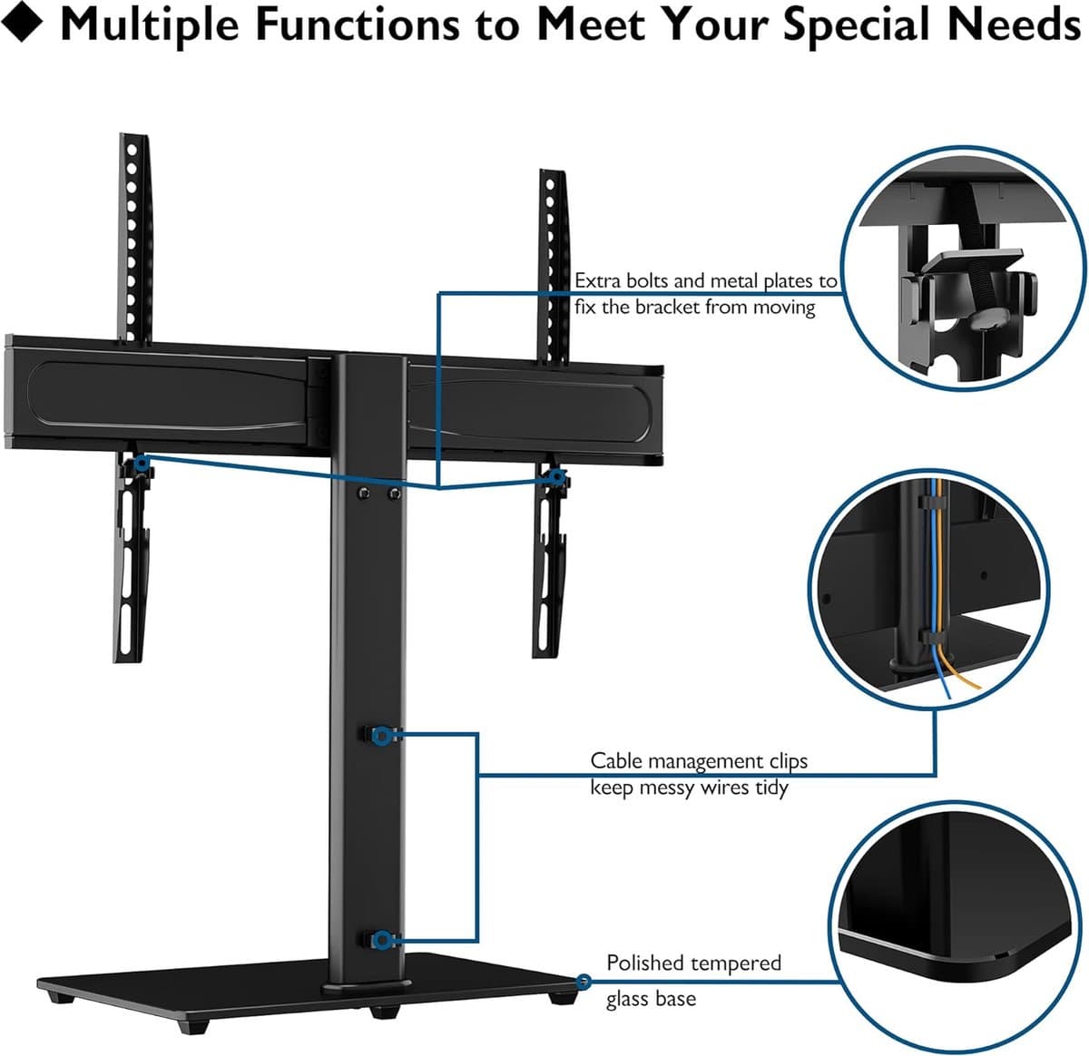 TV Stand TV Stand voor 32-65 inch LCD LED OLED Plasma Flat & Curved TV tot 45KG, Hoogte Verstelbaar & Stabiel, Max.VESA 600x400