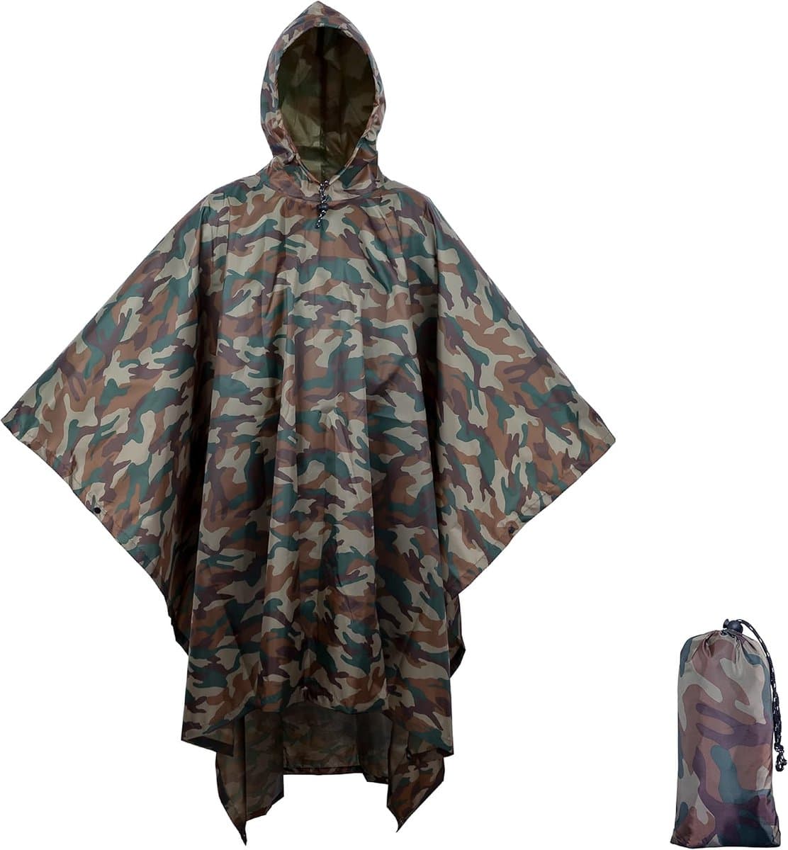 Regenponcho - 3-In-1 Poncho - Wasserdicht & Snel Droogend - 1 Stuk - Voor Wandelen/Camperen + Camouflage
