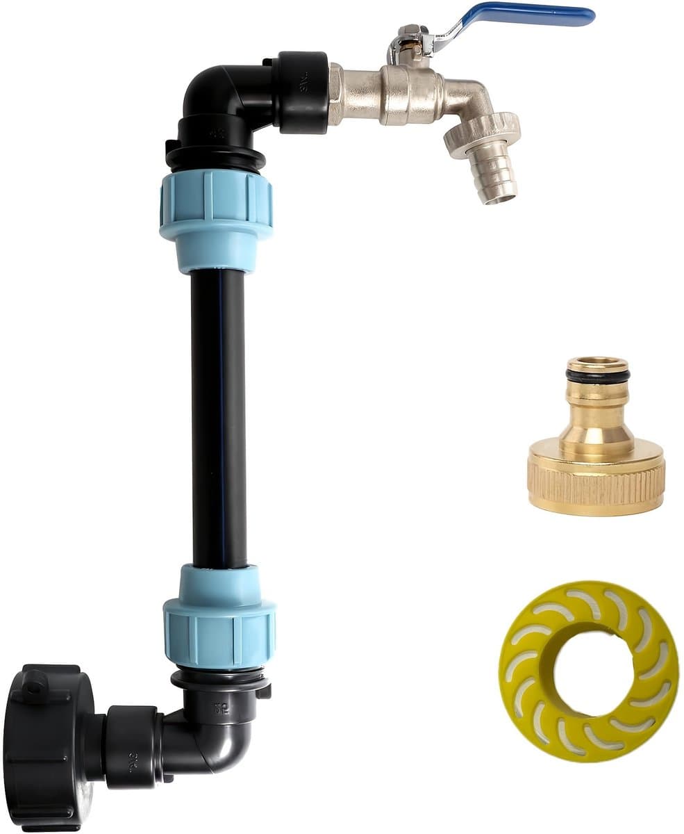 1 set IBC-adapter met messing kraan, S60 x 6 kraan, 3/4 inch voor 1000L regenwatertank, hoge temperatuur en waterdruk, duurzaam voor gebruik in alle seizoenen, lage kosten, lange levensduur, waterbesparende irrigatie