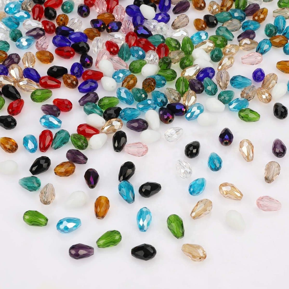 Candala 300 stuks gefacetteerde glaskralen, kristalglazen kralen, 8 x 12 mm waterdruppelvorm voor het maken van sieraden (15 kleuren).