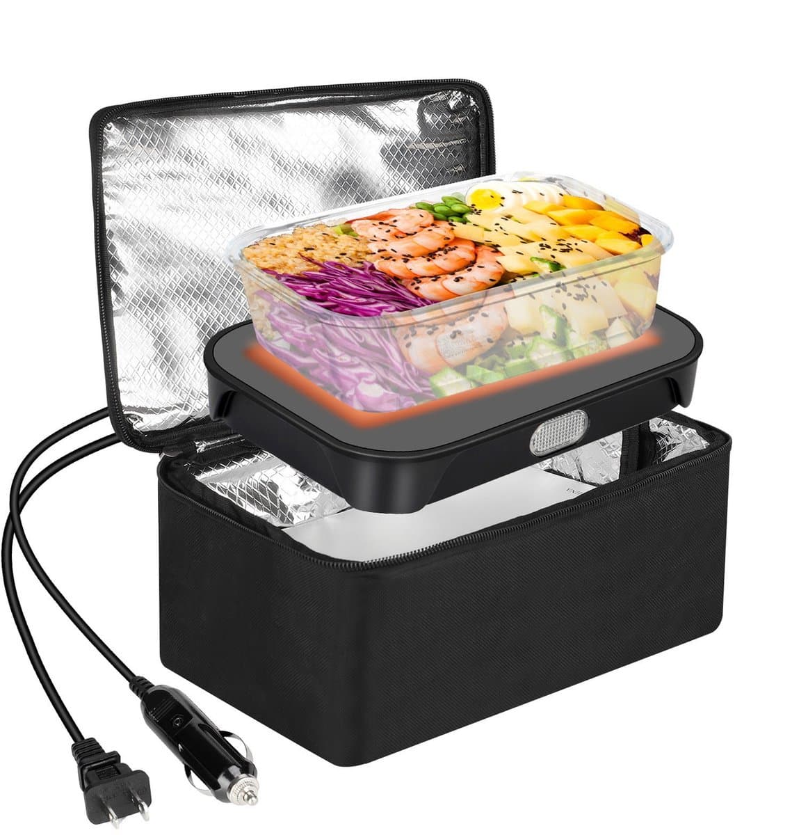 Draagbare Elektrische Oven - 4-in-1 Verwarmde Lunchbox en Opwarmdoos - 12/24/110/220V Voedselverwarmer - Mini-Magnetron Voor Opwarmen Koken En Bewaren - Meal Prep Bakje Snackbox En Vershouddoos - Voor Onderweg Vrachtwagen Kantoor En Kamperen - Zwart