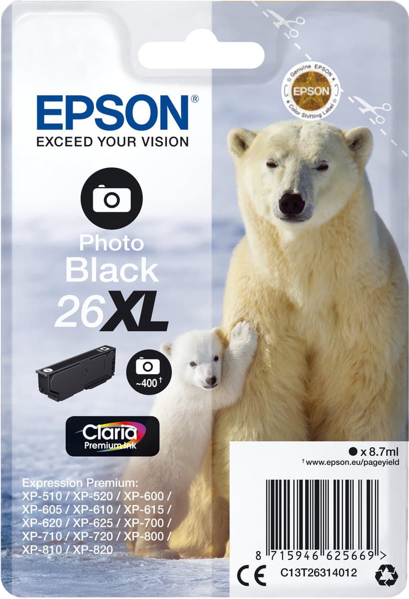 Epson Polar bear enkelverpakking foto zwart 26XL Claria Premium inkt