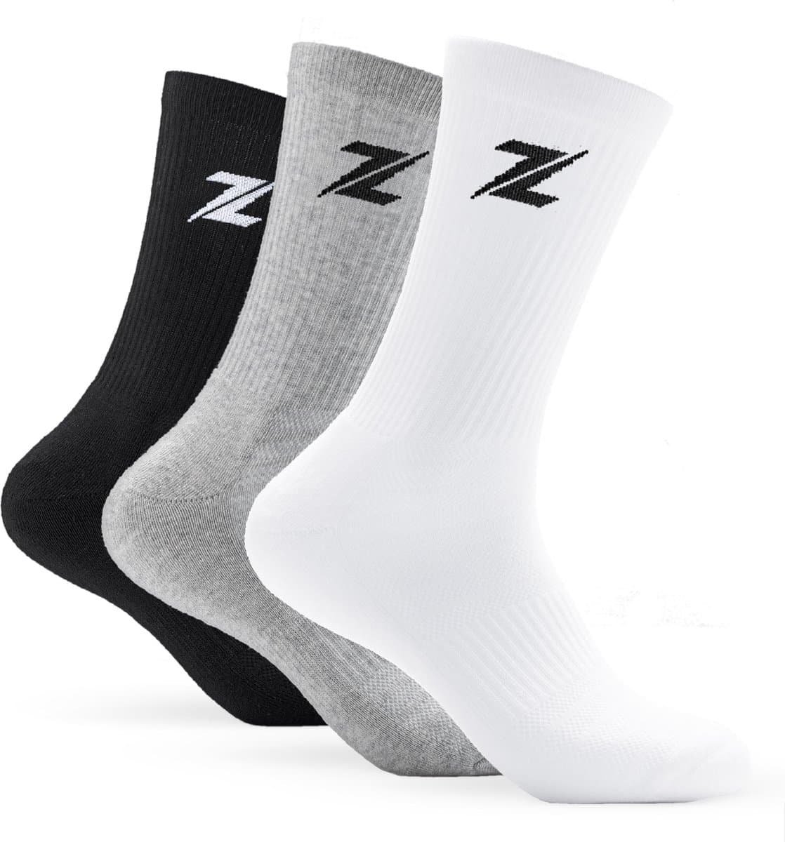 ZEUZ Sokken 3-Pack - Sportsokken Heren & Dames - Grijs, Wit & Zwart - Small