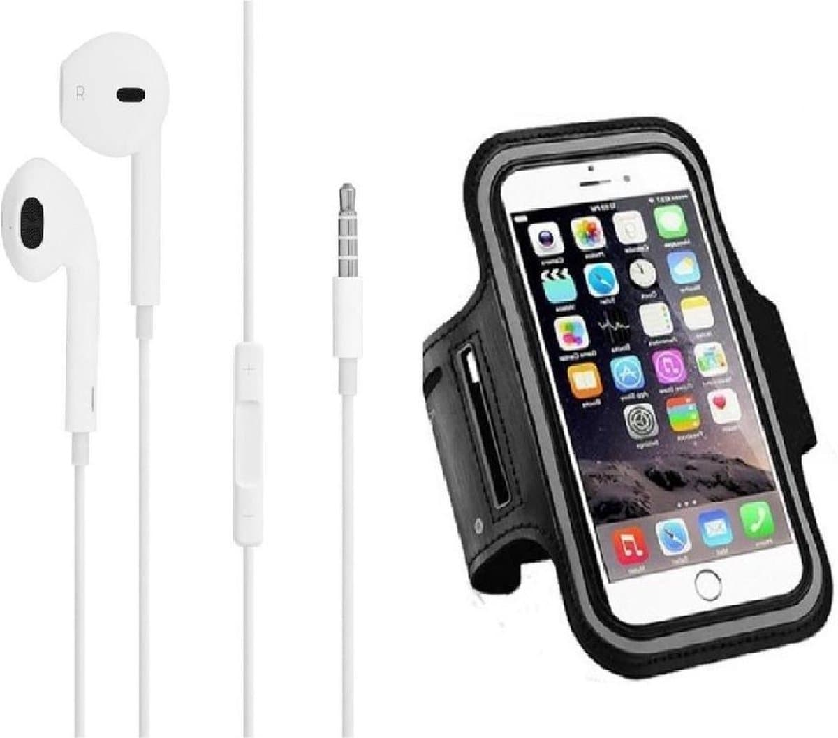 DrPhone SPO2 – Reflecterende Sportarmband XL 6.5  inch - Headset met 3.5mm jackaansluiting – Microfoon – Wit - Zwart