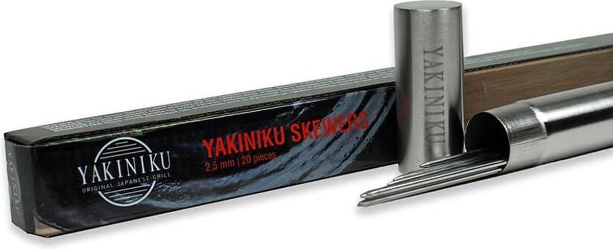 YAKINIKU - Vleesnaalden - 2.5mm - 20 Stuks - RVS - Ultradun - Zilver - Inclusief Luxe Opbergkoker - Te Gebruiken Met Tafelgril - Hibachi - Shichirin - Voor Vlees Vis Groente - BBQ Accessoires