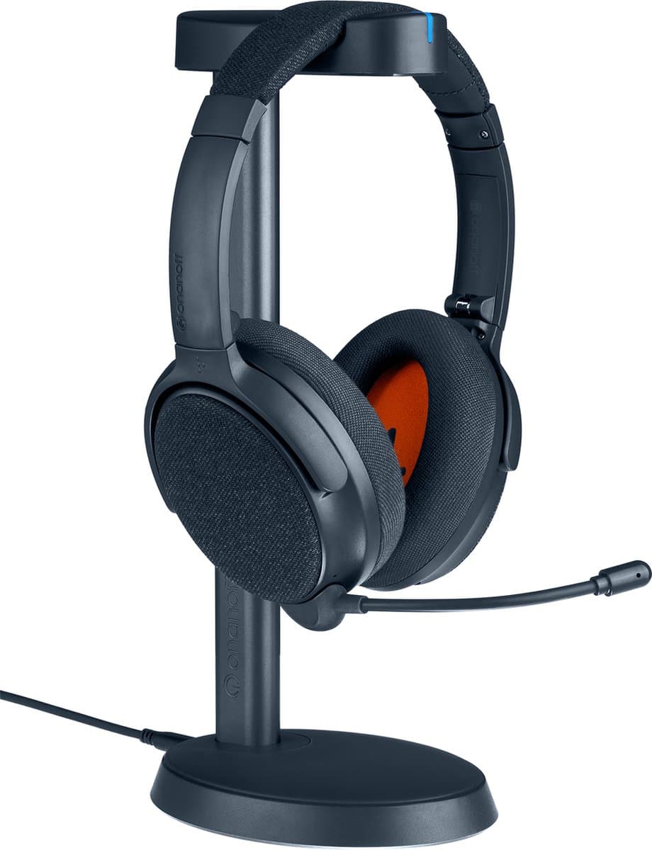 Onanoff FokusPlus Computer Headset - Headset met microfoon - Draadloze koptelefoon - Hoofdtelefoon met Noise Cancelling – 50 uur batterijduur – Multipoint technologie – Draadloze oplaadstation meegeleverd - Deep Blue