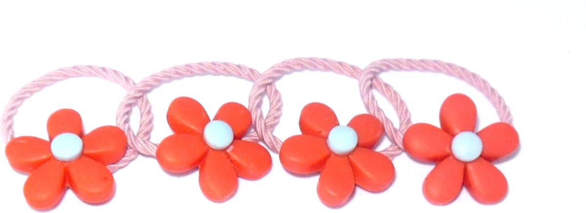 Elastiek met bloem oranje-lichtblauw