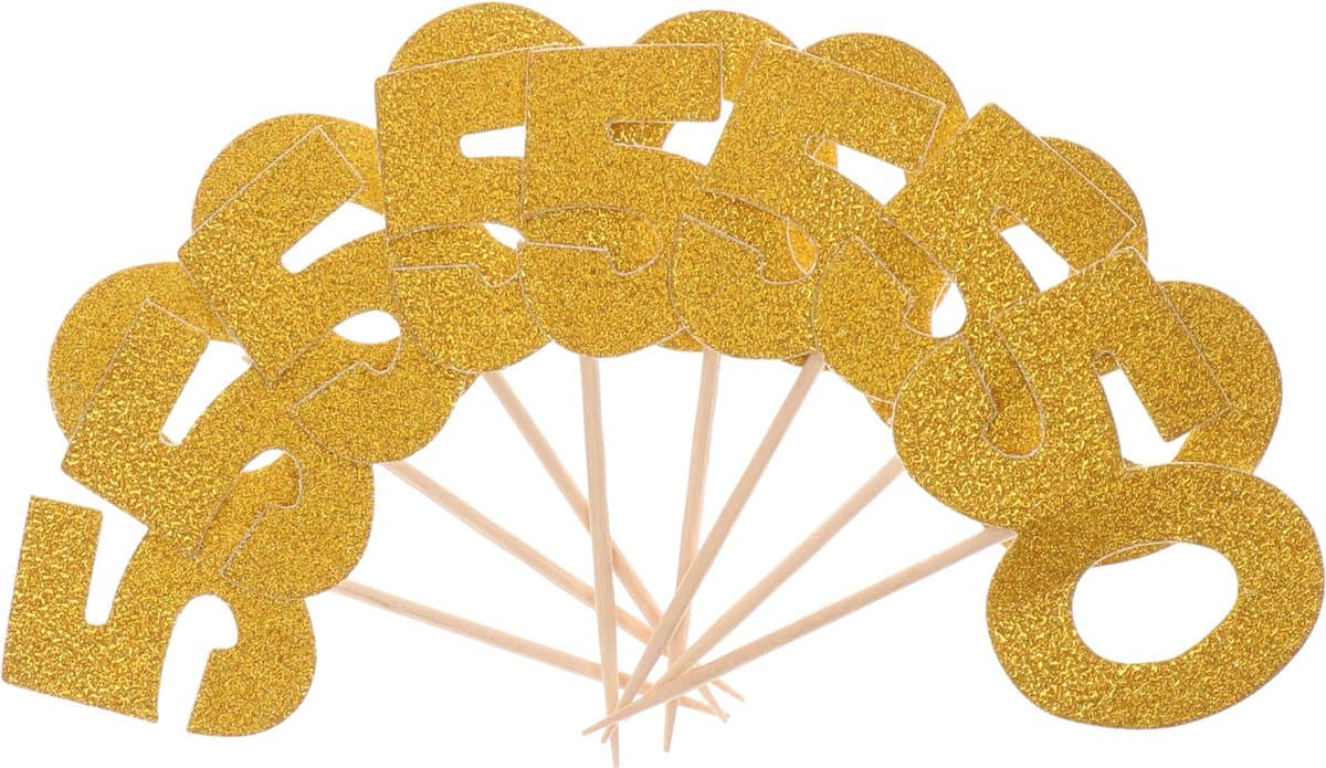 Cocktail prikker 50 jaar glitter goud 8 stuks
