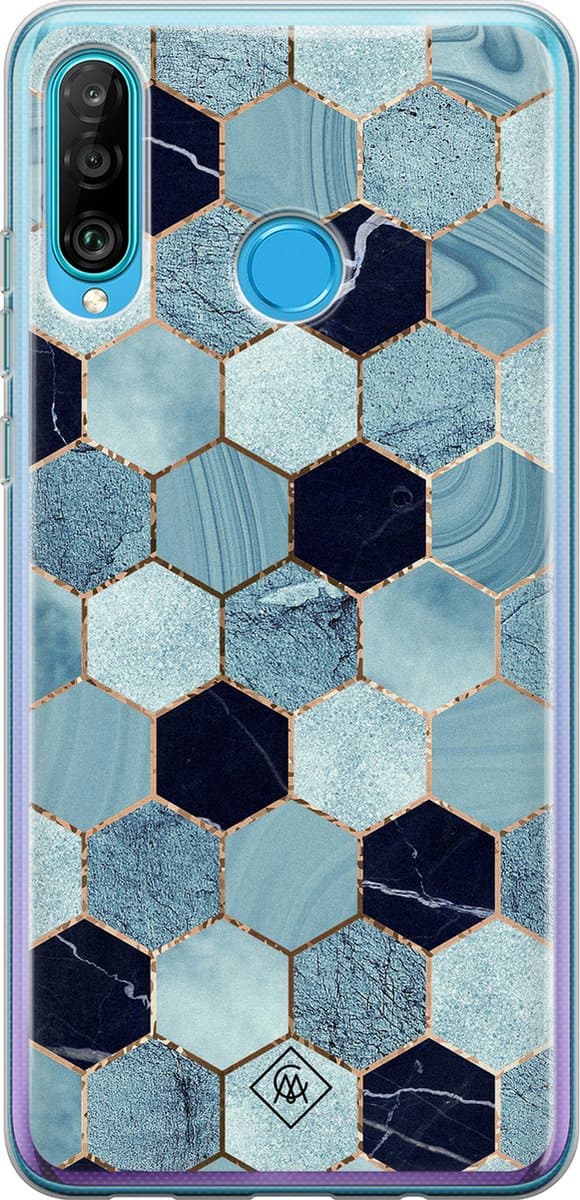 Casimoda® hoesje - Geschikt voor Huawei P30 Lite - Blue Cubes - Siliconen/TPU - Soft Case - Blauw - Marmer