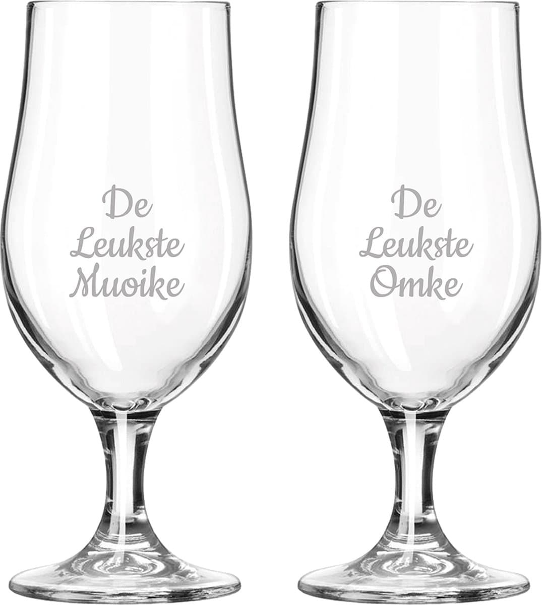 Gegraveerde bierglas op voet 49cl De Leukste Muoike-De Leukste Omke