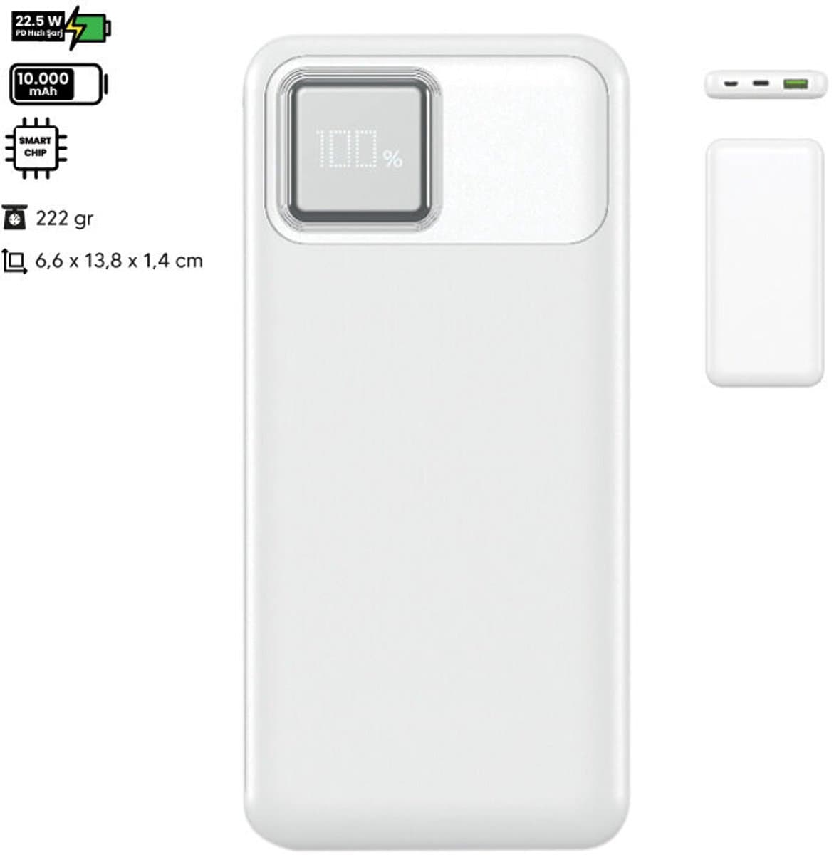 Electrox - Powerbank 10000 mAh - 22.5W Snellaad Functie - USB-A, USB-C & iOS - Universeel voor Smartphones, Tablets & Gadgets - Reis Powerbank - Draagbare Lader - Quick Charge - Wit